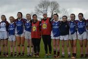 31 March 2017; The Colaiste Bhaile Chláir team with managers Fabienne Cooney, left, and Sarah Conneally during a minutes silence ahead of the Lidl All Ireland PPS Junior C Championship final match between Colaiste Bhaile Chláir and St. Columbas at Connolly Park in Sligo. Photo by Sam Barnes/Sportsfile