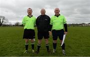 31 March 2017; Referee Gus Chapman with his officials ahead of the Lidl All Ireland PPS Junior C Championship final match between Colaiste Bhaile Chláir and St. Columbas at Connolly Park in Sligo. Photo by Sam Barnes/Sportsfile