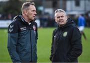 31 March 2017; Derry City manager Kenny Shiels, left, and Bray Wanderers Manager Harry Kenny before the SSE Airtricity League Premier Division match between Derry City and Bray Wanderers at Maginn Park in Buncrana, Co. Donegal. Photo by Oliver McVeigh/Sportsfile