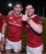 31 March 2017; Conor Oliver, right, and Dan Doggin of Munster A celebrate after the British & Irish Cup semi-final match between Munster A and Ealing Trailfinders at CIT in Cork. Photo by Matt Browne/Sportsfile