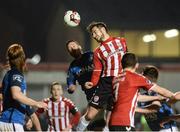 31 March 2017; Aaron Barry of Derry City in action against Tim Clancy of Bray Wanderers during the SSE Airtricity League Premier Division match between Derry City and Bray Wanderers at Maginn Park in Buncrana, Co. Donegal. Photo by Oliver McVeigh/Sportsfile