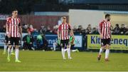 31 March 2017; Derry City players, from left, Aaron McEneff, Nicky Low and Rory Patterson react after their side conceded their first goal during the SSE Airtricity League Premier Division match between Derry City and Bray Wanderers at Maginn Park in Buncrana, Co. Donegal. Photo by Oliver McVeigh/Sportsfile