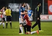 31 March 2017; Mark Salmon of Bray Wanderers consoles Lukas Schubert of Derry City after the final whistle in  the SSE Airtricity League Premier Division match between Derry City and Bray Wanderers at Maginn Park in Buncrana, Co. Donegal. Photo by Oliver McVeigh/Sportsfile