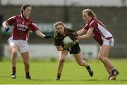31 March 2017; Sinéad McElligott of John the Baptist Community School in action against Niamh Keenaghan, left, and Ciara Kellegher of Loreto College during the Lidl All Ireland PPS Junior A Championship final match between Loreto College and John the Baptist Community School at St Brendan's Park in Birr, Co Offaly. Photo by Piaras Ó Mídheach/Sportsfile