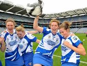 11 September 2011; Waterford players, from left, Jessica Gleeson, Aoife Hannon, Jennie Simpson and Niamh Rockett celebrate after the match. All-Ireland Premier Junior Camogie Championship Final in association with RTE Sport, Down v Waterford, Croke Park, Dublin. Picture credit: Brian Lawless / SPORTSFILE