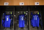 1 April 2017; The Leinster jerseys of Luke McGrath, Jonathan Sexton and Isa Nacewa hang in their changing room prior to the European Rugby Champions Cup Quarter-Final match between Leinster and Wasps at the Aviva Stadium in Dublin. Photo by Stephen McCarthy/Sportsfile