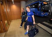 1 April 2017; James Tracy, right, and Leinster senior coach Stuart Lancaster arrive prior to the European Rugby Champions Cup Quarter-Final match between Leinster and Wasps at the Aviva Stadium in Dublin. Photo by Stephen McCarthy/Sportsfile
