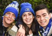 1 April 2017; Leinster supporters, from left, Anthony Maisse, from Marseille, France, Marion Le Jean, from Cannes, France, and Helian Bourrel, from Montpelier, France, ahead of the European Rugby Champions Cup Quarter-Final match between Leinster and Wasps at Aviva Stadium, in Lansdowne Road, Dublin. Photo by Cody Glenn/Sportsfile