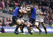 1 April 2017; Thomas Young of Wasps is tackled by Sean O’Brien, left, and Jonathan Sexton of Leinster during the European Rugby Champions Cup Quarter-Final match between Leinster and Wasps at the Aviva Stadium in Dublin. Photo by Seb Daly/Sportsfile