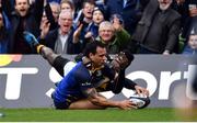 1 April 2017; Isa Nacewa of Leinster scores his side's first try despite the tackle of Christian Wade of Wasps during the European Rugby Champions Cup Quarter-Final match between Leinster and Wasps at Aviva Stadium in Dublin. Photo by Ramsey Cardy/Sportsfile