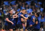 1 April 2017; Leinster players, including Tadhg Furlong and Dan Leavy, celebrate after team-mate Robbie Henshaw scored their third try during the European Rugby Champions Cup Quarter-Final match between Leinster and Wasps at the Aviva Stadium in Dublin. Photo by Stephen McCarthy/Sportsfile
