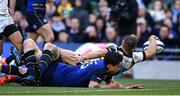 1 April 2017; Jimmy Gopperth of Wasps scores his side's second try despite the tackle of Joey Carbery of Leinster during the European Rugby Champions Cup Quarter-Final match between Leinster and Wasps at Aviva Stadium in Dublin. Photo by Ramsey Cardy/Sportsfile