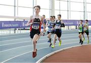 1 April 2017; Colin Gargan of Shercock AC, Co. Cavan, on his way to finishing second in his U15 Boy's 800m heat during the Irish Life Health Juvenile Indoor Championships 2017 day 3 at the AIT International Arena in Athlone, Co. Westmeath. Photo by Sam Barnes/Sportsfile