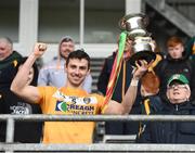1 April 2017; Simon McCrory of Antrim lifts the cup after the Allianz Hurling League Division 2A Final match between Antrim and Carlow at Páirc Esler, in Newry. Photo by Oliver McVeigh/Sportsfile
