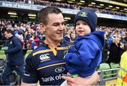 1 April 2017; Jonathan Sexton of Leinster and son Luca Sexton, age 2, on the pitch following the European Rugby Champions Cup Quarter-Final match between Leinster and Wasps at the Aviva Stadium in Dublin. Photo by Cody Glenn/Sportsfile