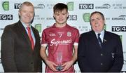 1 April 2017; Cillian McDaid of Galway receives the Man of the Match award from Manager access planning at EirGrid Louis Fisher, left, and Mick Rock Provincial President of Connacht after the EirGrid Connacht GAA Football U21 Championship Final match between Galway and Sligo at Markievicz Park, in Sligo. Photo by Piaras Ó Mídheach/Sportsfile