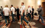15 September 2011; Australia's Rocky Elsom arrives for a press conference ahead of their 2011 Rugby World Cup, Pool C, game against Ireland on Saturday. Australia Rugby Squad Press Conference, Crowne Plaza Hotel, Auckland, New Zealand. Picture credit: Brendan Moran / SPORTSFILE