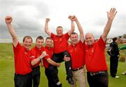 15 September 2011; Clem Leonard, Sean Lane, John Maguire, Stephen Slattery, team captain, Adrian Gamble and John Cahill, Mitchelstown Golf Club, Co. Cork, celebrate after winning the Junior Cup Final against Lurgan Golf Club, Co. Armagh. Chartis Cups and Shields Finals 2011, Castlerock Golf Club, Co. Derry. Picture credit: Oliver McVeigh/ SPORTSFILE