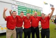 15 September 2011; Adrian Gamble, Sean Lane, John Maguire, John Cahill and Clem Leonard, Mitchelstown Golf Club, Co. Cork, celebrate after winning the Junior Cup Final against Lurgan Golf Club, Co. Armagh. Chartis Cups and Shields Finals 2011, Castlerock Golf Club, Co. Derry. Picture credit: Oliver McVeigh/ SPORTSFILE