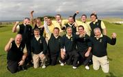 16 September 2011; The team from Woodstock Golf Club, Co. Clare, back row left-right, Jimmie Kelly, Liam McInerney, Jason Considene, Shane Fitzgerald, Martin Dormer, Brian Mulcahy, and Team Captain Eoghan O'Loughlin, front row left-right, Robbie Dormer, assistant team Captain, Frank Doherty, Mike Kelly, Declan Coote, Tom Hehir, and Michael O'Brien after winning the Pierce Purcell Shield Final against Corrstown Golf Club, Co Dublin. Chartis Insurance Ireland Cups and Shields Finals 2011, Castlerock Golf Club, Co. Derry. Picture credit: Oliver McVeigh / SPORTSFILE