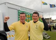 16 September 2011; Jason Considine and Brian Mulcahy, Woodstock Golf Club, Co. Clare, celebrate after winning the Pierce Purcell Shield Final against Corrstown Golf Club, Co. Dublin. Chartis Cups and Shields Finals 2011, Castlerock Golf Club, Co. Derry. Picture credit: Oliver McVeigh / SPORTSFILE