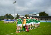 1 April 2017; The Meath and Wicklow teams ahead of the Allianz Hurling League Division 2B Final match between Meath and Wicklow at Parnell Park, in Dublin. Photo by Daire Brennan/Sportsfile