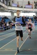 1 April 2017; Aaron Shorten of St Laurence O'Toole AC, on their way to winning the U15 Boy's 800m event during the Irish Life Health Juvenile Indoor Championships 2017 day 3 at the AIT International Arena in Athlone, Co. Westmeath. Photo by Sam Barnes/Sportsfile