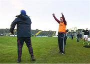 1 April 2017; Members of the Galway backroom team celebrate after the final whistle of the EirGrid Connacht GAA Football U21 Championship Final match between Galway and Sligo at Markievicz Park in Sligo. Photo by David Fitzgerald/Sportsfile
