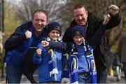 1 April 2017; Leinster supporters, from left,  Garry Davis, Joseph Davis, age 8, Jerry Davis, age 6, both cousins of Leinster's Joey Carbery, and Peadar Davis, from Athy, Co Kildare, ahead of the European Rugby Champions Cup Quarter-Final match between Leinster and Wasps at Aviva Stadium, in Lansdowne Road, Dublin. Photo by Cody Glenn/Sportsfile
