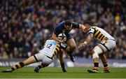 1 April 2017; Robbie Henshaw of Leinster is tackled by Jimmy Gopperth, left, and Nathan Hughes of Wasps during the European Rugby Champions Cup Quarter-Final match between Leinster and Wasps at Aviva Stadium in Dublin. Photo by Ramsey Cardy/Sportsfile