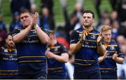 1 April 2017; Leinster's Robbie Henshaw, right, and Tadhg Furlong following their victory in the European Rugby Champions Cup Quarter-Final match between Leinster and Wasps at Aviva Stadium in Dublin. Photo by Ramsey Cardy/Sportsfile