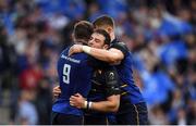1 April 2017; Robbie Henshaw is congratulated by his Leinster team-mates Luke McGrath, left, and Garry Ringrose after scoring his side's third try during the European Rugby Champions Cup Quarter-Final match between Leinster and Wasps at the Aviva Stadium in Dublin. Photo by Stephen McCarthy/Sportsfile