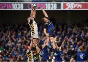 1 April 2017; Matt Symons of Wasps wins a lineout against Ross Molony of Leinster during the European Rugby Champions Cup Quarter-Final match between Leinster and Wasps at the Aviva Stadium in Dublin. Photo by Cody Glenn/Sportsfile