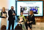 1 April 2017; GAA Healthy Club Ulster Roadshow- inspiring GAA clubs to become hubs for health.  Pictured at the GAA Ulster Healthy Clubs Roadshow is (l-r) Anna Geary, former Cork Camogie captain, Eóin Conroy MC, Aoise Gildea of St Marys GAA, Convoy, Co. Donegal, and Katrina Kearnan of St Peters GAC Warrenpoint, Co. Down . The GAA Healthy Clubs Project (HCP), in partnership with Irish Life and Healthy Ireland, aims to inspire and empower more GAA clubs to support their members and communities in pursuit of better physical, social, and mental wellbeing.  The Ulster Healthy Club Roadshow is the final part of a series of roadshows that took place across the country since January 2017. For more information about the GAA’s HCP visit: www.gaa.ie/community. Follow: @officialgaa or Like: www.facebook.com/officialgaa/ GAA Healthy Club Roadshow - Ulster at Jordanstown Ulster University, in Belfast. Photo by Oliver McVeigh/Sportsfile