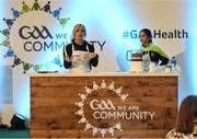 1 April 2017; GAA Healthy Club Ulster Roadshow- inspiring GAA clubs to become hubs for health.  Pictured at the GAA Ulster Healthy Clubs Roadshow is (l-r) Anna Geary, former Cork Camogie captain, and Aoise Gildea of St Marys GAA, Convoy, Co. Donegal. The GAA Healthy Clubs Project (HCP), in partnership with Irish Life and Healthy Ireland, aims to inspire and empower more GAA clubs to support their members and communities in pursuit of better physical, social, and mental wellbeing.  The Ulster Healthy Club Roadshow is the final part of a series of roadshows that took place across the country since January 2017. For more information about the GAA’s HCP visit: www.gaa.ie/community. Follow: @officialgaa or Like: www.facebook.com/officialgaa/ GAA Healthy Club Roadshow - Ulster at Jordanstown Ulster University, in Belfast. Photo by Oliver McVeigh/Sportsfile
