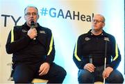 1 April 2017; GAA Healthy Club Ulster Roadshow- inspiring GAA clubs to become hubs for health.  Pictured at the GAA Ulster Healthy Clubs Roadshow is (l-r) Terry Hasson and  Brian Doherty of Rasharkin. The GAA Healthy Clubs Project (HCP), in partnership with Irish Life and Healthy Ireland, aims to inspire and empower more GAA clubs to support their members and communities in pursuit of better physical, social, and mental wellbeing.  The Ulster Healthy Club Roadshow is the final part of a series of roadshows that took place across the country since January 2017. For more information about the GAA’s HCP visit: www.gaa.ie/community. Follow: @officialgaa or Like: www.facebook.com/officialgaa/ GAA Healthy Club Roadshow - Ulster at Jordanstown Ulster University, in Belfast. Photo by Oliver McVeigh/Sportsfile