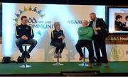 1 April 2017; GAA Healthy Club Ulster Roadshow- inspiring GAA clubs to become hubs for health.  Pictured at the GAA Ulster Healthy Clubs Roadshow is (l-r) Raymond McNamee of St Marys GAA Convoy, Co. Donegal, Attracta Browne of Clonduff GAC, Co Down, Barney Herron, Antrim Health and Wellbeing Chairperson and MC Eóin Conroy. The GAA Healthy Clubs Project (HCP), in partnership with Irish Life and Healthy Ireland, aims to inspire and empower more GAA clubs to support their members and communities in pursuit of better physical, social, and mental wellbeing.  The Ulster Healthy Club Roadshow is the final part of a series of roadshows that took place across the country since January 2017. For more information about the GAA’s HCP visit: www.gaa.ie/community. Follow: @officialgaa or Like: www.facebook.com/officialgaa/ GAA Healthy Club Roadshow - Ulster at Jordanstown Ulster University, in Belfast. Photo by Oliver McVeigh/Sportsfile