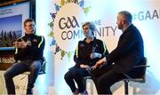 1 April 2017; GAA Healthy Club Ulster Roadshow- inspiring GAA clubs to become hubs for health.  Pictured at the GAA Ulster Healthy Clubs Roadshow is (l-r) Raymond McNamee of St Marys GAA Convoy, Co. Donegal, Attracta Browne of Clonduff GAC, Co Down, and MC Eóin Conroy. The GAA Healthy Clubs Project (HCP), in partnership with Irish Life and Healthy Ireland, aims to inspire and empower more GAA clubs to support their members and communities in pursuit of better physical, social, and mental wellbeing. The Ulster Healthy Club Roadshow is the final part of a series of roadshows that took place across the country since January 2017. For more information about the GAA’s HCP visit: www.gaa.ie/community. Follow: @officialgaa or Like: www.facebook.com/officialgaa/ GAA Healthy Club Roadshow - Ulster at Jordanstown Ulster University, in Belfast. Photo by Oliver McVeigh/Sportsfile