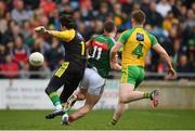 2 April 2017; Cillian O'Connor of Mayo is tackled by Donegal goalkeeper Mark Anthony McGinley, resulting in a Mayo penalty, during the Allianz Football League Division 1 Round 7 match between Mayo and Donegal at Elverys MacHale Park in Castlebar, Co Mayo. Photo by Stephen McCarthy/Sportsfile