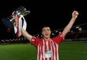 16 September 2011;  Derry City captain Thomas McMonagle, holds aloft the cup after the game. 2011 Newstalk A Championship Final, Derry City v UCD, Brandywell Stadium, Derry. Picture credit: Oliver McVeigh / SPORTSFILE