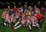 16 September 2011; The Derry City squad celebrate with the cup after the game. 2011 Newstalk A Championship Final, Derry City v UCD, Brandywell Stadium, Derry. Picture credit: Oliver McVeigh / SPORTSFILE