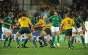 17 September 2011; James Horwill, Australia, is held up by Mike Ross and Paul O'Connell, Ireland. 2011 Rugby World Cup, Pool C, Australia v Ireland, Eden Park, Auckland, New Zealand. Picture credit: Brendan Moran / SPORTSFILE