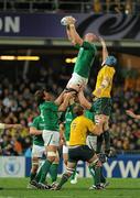 17 September 2011; Paul O'Connell, Ireland wins possession for his side in a lineout against James Horwill, Australia. 2011 Rugby World Cup, Pool C, Australia v Ireland, Eden Park, Auckland, New Zealand. Picture credit: Brendan Moran / SPORTSFILE