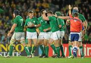 17 September 2011; The Ireland pack congratulate each other after winning a penalty against Australia. 2011 Rugby World Cup, Pool C, Australia v Ireland, Eden Park, Auckland, New Zealand. Picture credit: Brendan Moran / SPORTSFILE
