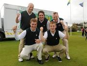 17 September 2011; Portmarnock Golf Club, Co. Dublin, members, back row, left to right, Niall Goulding, John Greene and Michael Brett, front row, left to right, James Fox and Geoff Lenehan, celebrate after winning the Senior Cup Final against Warrenpoint Golf Club, Co. Down. Chartis Cups and Shields Finals 2011, Castlerock Golf Club, Co. Derry. Picture credit: Oliver McVeigh/ SPORTSFILE