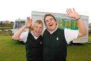 17 September 2011; Portmarnock Golf Club, Co. Dublin, members Geoff Lenahan, left, and John Greene   celebrate after winning the Senior Cup Final against Warrenpoint Golf Club, Co. Down. Chartis Cups and Shields Finals 2011, Castlerock Golf Club, Co. Derry. Picture credit: Oliver McVeigh/ SPORTSFILE