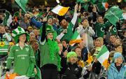 17 September 2011; Ireland supporters cheer on their side. 2011 Rugby World Cup, Pool C, Australia v Ireland, Eden Park, Auckland, New Zealand. Picture credit: Brendan Moran / SPORTSFILE
