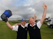17 September 2011; Keith Harte and Ger Noone, Claremorris Golf Club, Co. Mayo, celebrate after winning the Jimmy Bruen Shield Final against Forrest Little Golf Club, Co. Dublin. Chartis Cups and Shields Finals 2011, Castlerock Golf Club, Co. Derry. Picture credit: Oliver McVeigh/ SPORTSFILE