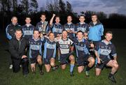 17 September 2011; Members of the winning host club, St Jude’s, celebrate with the cup. Included are, back row, left to right, Donnchadh O Liatháin, Oisin Manning, Cillian Gavin, Liam Coffey, Dave Reynolds, Brendan Lynbskey and Conor Lehane. Front row, left to right, Bart Faulkner, Niall Cronin, Fintan O'Brien, David Coates, Darren Gallagher and Brian Monaghan. Bord Gáis Energy St Jude’s All-Ireland Junior Football 7s Tournament, St. Jude’s GAA Club, Templogue, Dublin. Picture credit: Ray McManus / SPORTSFILE