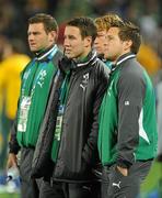 17 September 2011; Ireland players, from left, Fergus McFadden, Paddy Wallace, Jerry Flannery and Isaac Boss look on before the game. 2011 Rugby World Cup, Pool C, Australia v Ireland, Eden Park, Auckland, New Zealand. Picture credit: Brendan Moran / SPORTSFILE